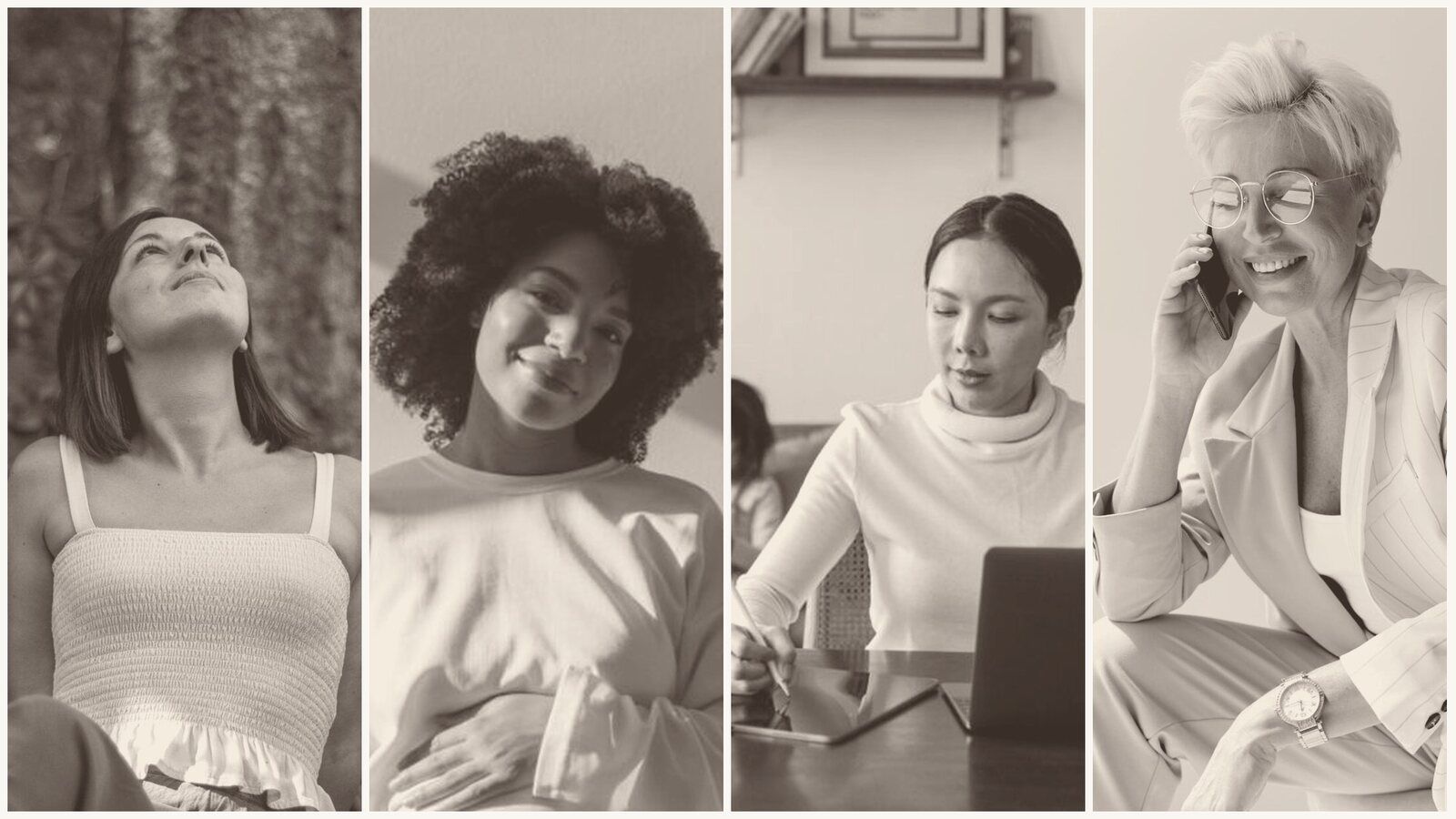 Four portraits of women of different ages.